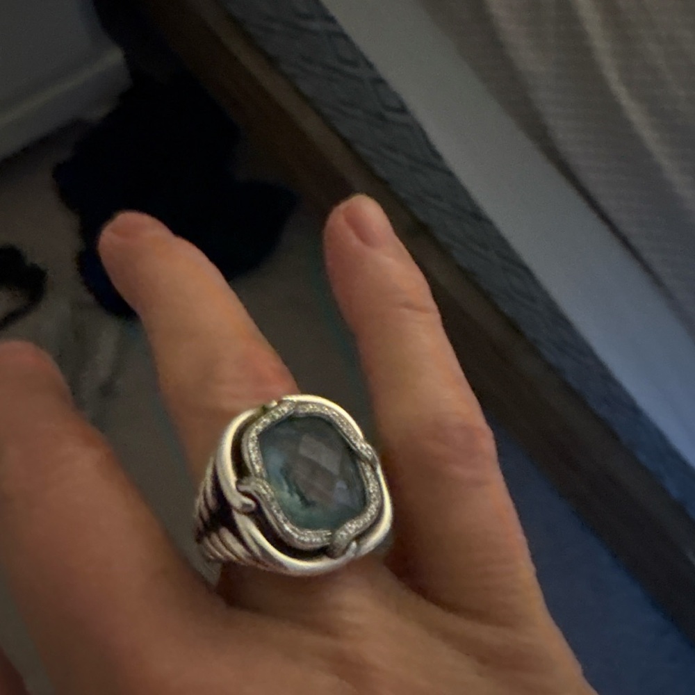 David Yurman Albion blue ring - size 7 sterling silver with faceted gemstone and